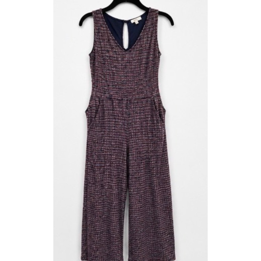 Gilli Women Burgundy Navy Textured Knit Wide Leg Jumpsuit Size S J19/1